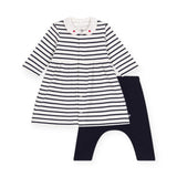 Petit Bateau Heart Collar Striped l/s Dress & Leggings Set ~ White/Navy