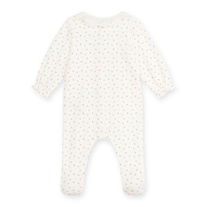 Petit Bateau Velour Front Snap Multi Heart Footie w/ Ruffle Collar ~ White Multi