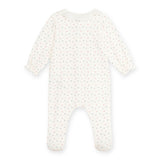Petit Bateau Velour Front Snap Multi Heart Footie w/ Ruffle Collar ~ White Multi