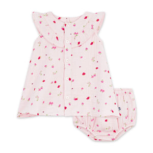 Petit Bateau Sleeveless Berry Print Dress w/ Bloomer ~ Pink