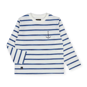 Mayoral Boys l/s Striped Crew Neck Tee ~ White/Navy
