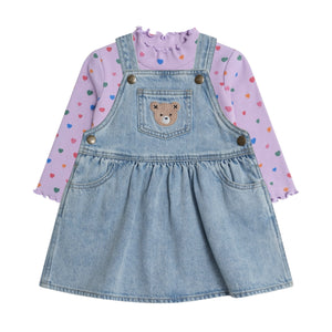 Huxbaby Dreamy Denim Overall Dress & I Heart Cake Ribbed l/s Top ~ Purple/Denim