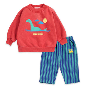 Bobo Choses Baby Lake Monster Sweatshirt & Booo Bo Choses Striped Sweatpants Set ~ Red/Blue