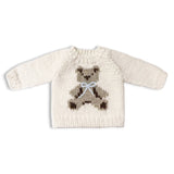 The Blueberry Hill Knit Teddy Bear Sweater ~ Cream/Blue Bow