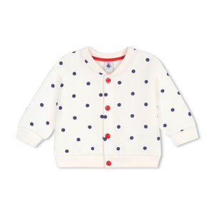 Petit Bateau Baby Polka Dot Cardigan ~ Ecru/Navy