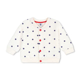 Petit Bateau Baby Polka Dot Cardigan ~ Ecru/Navy