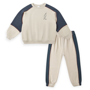 Rylee + Cru Boys Paneled Sweatshirt & Sweatpants Set ~ Stone