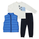 Mayoral Boys Puffer Vest, l/s Tee & Sweatpants Set ~ Cerulean