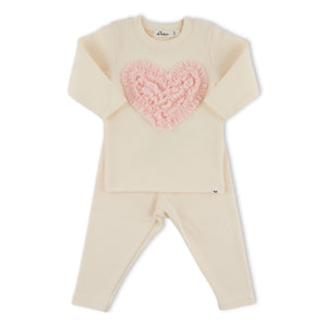 Oh Baby! Terry Ruffle Heart 2pc Set ~ Milk