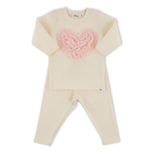 Oh Baby! Terry Ruffle Heart 2pc Set ~ Milk – Born Yesterday