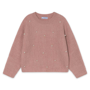 Mayoral Girls Knit Sweater & Skirt Set w/ Pearls ~ Heather Quartz