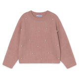 Mayoral Girls Knit Sweater & Skirt Set w/ Pearls ~ Heather Quartz