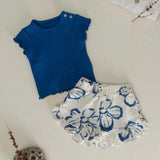 Play Up Baby Ribbed Top & Floral Shorts w/ Frill Set ~ Cobalt/Natural