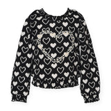 Baby Sara Embellished Knit Hearts Sweater & Skirt Set 7-12 ~ Black Multi