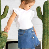 Mayoral Girls Denim Skirt w/ Pleats ~ Medium Wash