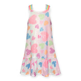 Baby Sara Heart Print Sequin Dress ~ Pink Multi