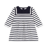 Petit Bateau Baby l/s Striped Dress w/ Sailor Collar ~ White/Navy