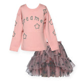 Baby Sara Dreamer Sweater & Stars Tulle Tutu Skirt Set 7-12 ~ Pink/Grey