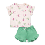 Play Up Baby Apple Print s/s T-Shirt & Woven Ruffle Shorts Set ~ Light Pink/Dark Mint