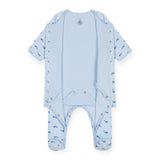 Petit Bateau Front Snap Whale Print Footie w/ With Attached Bodysuit ~ Blue