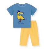 Petit Bateau Baby Duck Graphic Tee & Gauze Pants Set ~ Blue/Yellow