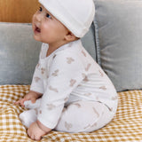 Petit Bateau Front Snap Teddy Bear Print Footie ~ White/Beige