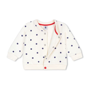 Petit Bateau Baby Polka Dot Cardigan ~ Ecru/Navy