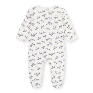 Petit Bateau Velour Front Snap Zebra Print Footie ~ White/Blue