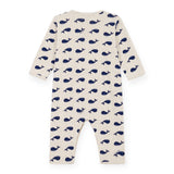 Petit Bateau l/s Whale Print Romper ~ Oatmeal/Navy