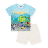 Molo Baby Easy s/s Tee & Simms Shorts Set ~ Tropic Sea/Sea Shell