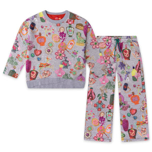Oilily Girls Heureux Paris Print Sweatshirt & Prom Sweatpants Set ~ Gray