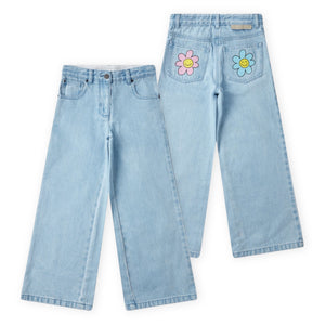 Stella McCartney Girls Wide Leg Jeans w/ Flowers ~ Blue