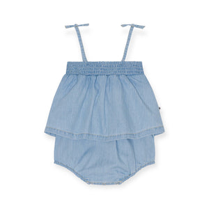 Molo Baby Flora Bubble Onesie ~ Summer Wash Indigo