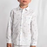 Mayoral Boys Sailboat Print l/s Linen Shirt ~ Off-White/Blue