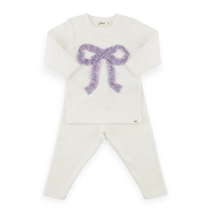 Oh Baby! Ruffle Bow 2pc Set ~ Cream/Lavender Sparkle