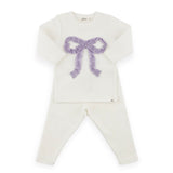 Oh Baby! Ruffle Bow 2pc Set ~ Cream/Lavender Sparkle