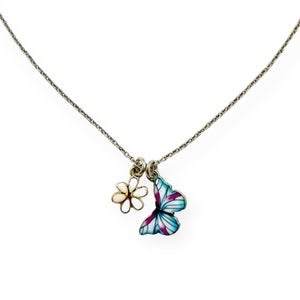 Sadie's Moon Charm Necklace ~ Butterfly and Flower