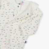 Petit Bateau Velour Front Snap Floral Print Footie w/ Ruffle Collar ~ White Multi