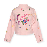 Hannah Banana Embroidered Denim Jacket w/ Flowers ~ Pink