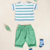 Play Up Baby Striped T-Shirt & Woven Pants Set ~ White/Dark Mint