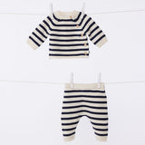 Petit Bateau Striped Knit Sweater & Pants Set ~ Navy/Cream