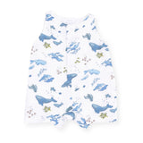 Angel Dear Sleeveless Muslin Shortie Romper ~ Watercolor Blue Whales