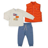 Mayoral Baby Boy Jam In The City Sweatshirt, Sweatpants & Puffer Vest Set ~ Orange