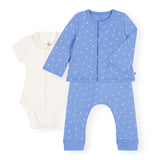 Petit Bateau Anchor Print Cardigan, Onesie & Pants Set ~ Blue/White