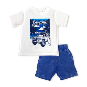 Mish Baby Surf Paradise Tee & Shorts Set ~ White/Cobalt