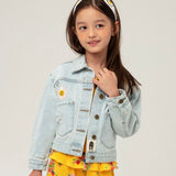 Petite Hailey Patched Denim Jacket ~ Daisy/Light Blue