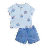 Play Up Baby Printed Tee & Denim Shorts Set ~ Fruits/Blue