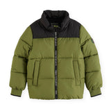 Scotch & Soda Boys Water Repellent Hooded Puffer Jacket ~ Military Green