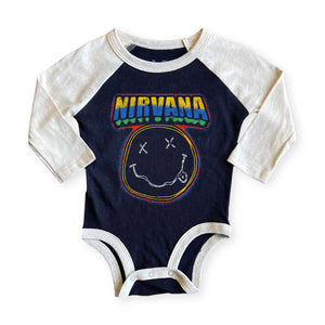 Rowdy Sprout Nirvana Smiley Raglan l/s Onesie ~ Black/White