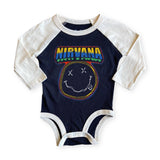 Rowdy Sprout Nirvana Smiley Raglan l/s Onesie ~ Black/White
